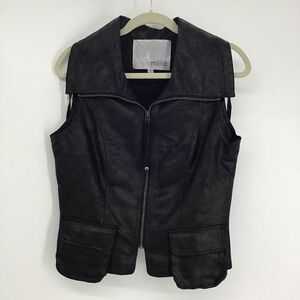 Miilla Women’s Faux Leather Zip-Up Biker Style Vest Buckle in Back Black Size L